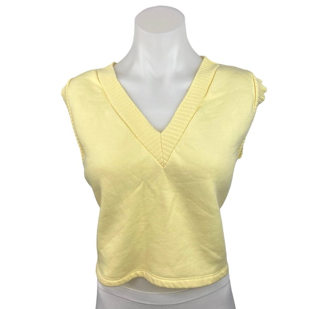 Zara Yellow Pastel V Neck Sleeveless Soft Cropped Sweater Vest Tank Top Size S